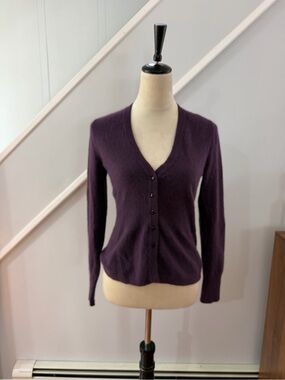 Marina Luna Purple Angora Rabbit Hair Wool Blend Button Cardigan Sweater S